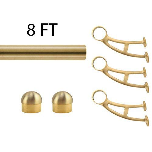 KegWorks 8 Bar Foot Rail Kit - Brushed Brass - Includes: 2" Outside Diameter Tubing, 3 Bar Mount Brackets, 2 Dome End Caps, 1 Splicing Sleeve