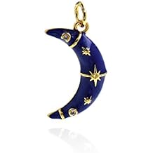 Blue Enamel Half Moon Pendant,CZ Micro Pave Crescent Moon Star Charm,DIY Friendship Jewelry Making Supplies 20x12mm