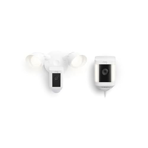 Ring Floodlight Cam Plus with Ring Spotlight Cam Plus, Plug-In White