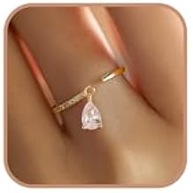 Open CZ Eternity Ring with Dangling Teardrop Ring for Women 925 Sterling Silver Cubic Zirconia Crystal Dangle Stackable Ring Wedding Bands Promise Statement Ring Jewelry Gift for Birthday Mother's Day