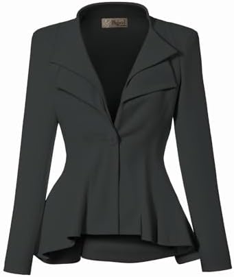 Hybrid & Company Womens Casual Work Office Dressy Double Lapel Single Button Peplum Comfortable Blazer