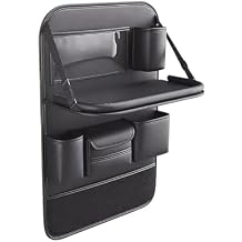 Car Backseat Organizer with Foldable Table Tray - Universal Auto Seat Back Organizer with Tablet Holder, Kick Mats Protector, Storage Pockets for SUV Sedan