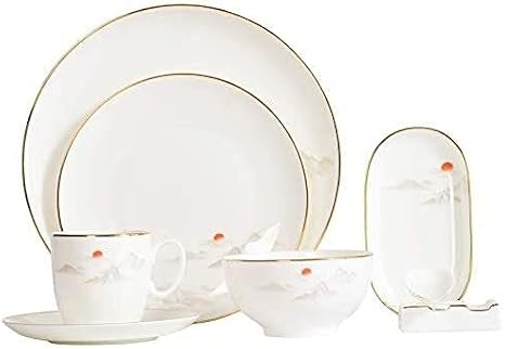 Dinnerware Sets - Luxury Dishes Service Set, Chinese Penh Bone China Dinner Set, Ink Painting Ceramic Tableware Set, 8 Pieces Set, Hotel Table Set,