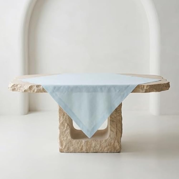 Solino Home Linen Tablecloth 52 x 52 Inch - 100% Pure Linen Ice Water Square Tablecloth - Fete, Machine Washable Table Throw for Spring, Summer, Mothers Day