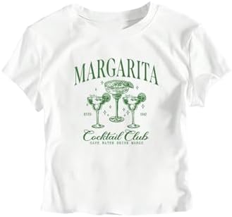 SweatyRocks Women's Margarita Print Summer Graphic Crop Top Short Sleeve Crewneck Funny Fitted T Shirts