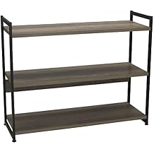 Household Essentials Jamestown Wide 3 Shelf Open Storage Bookshelf Ashwood Rustic Wood Grain and Black Metal