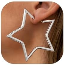 FaithHeart Star Hoop Earrings for Women Hypoallergenic, Silver/Black/14K Gold Plated Hoop Earrings for Women Hypoallergenic Lightweight Star Earring Fashion Cute Jewelry, 20/30/40/50/60mm