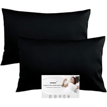 Black Pillow Cases Standard Queen Size Set of 2 - Soft Cotton Pillow Covers with Envelope Closure- Shrinkage and Fade Resistant Beddding Pillowases 20 X 26 Inches