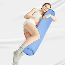 Travel Body Pillow for Adults, Inflatable Travel Pillows, Multifunctional Side Sleeper Pillows, Round Bolster Pillow for Bed (Blue)