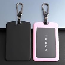 TANDRIVE 2PCS Silicone Key Card Holder Case Compatible with Tesla Model 3 Model Y Cybertruck and Rivian,Key Protector Cover Accessories Including Key Chain, Black and Pink