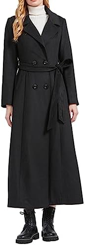 Women's Notched Lapel Collar Double Breasted Wool Overcoat Winter Long Trench Coat with Belt