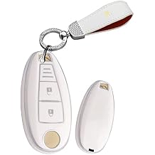 Key Fob Cover Compatible with Suzuki Swift Vitara Grand Ii Sx4 Baleno Kizashi Jimny Ignis Car Accessories TPU Silver-Edge Smart Remote Auto Key Case 3 Button with Bling Keychains-Whtie