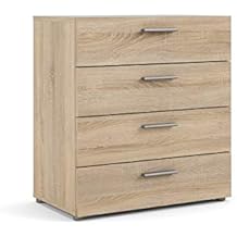 Tvilum Bedrooms, Living Areas, or Entryways, Silver Handles, Steel Brackets at Bottom 4 Drawer Chest, 15,85 in D x 26,81 in H x 31,57 in W, Oak