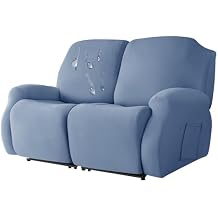 6-Piece Recliner Chair Covers Waterproof, Stretch Soft Polyester Lazy boy Reclining Sofa slipcover with Side Pockets Armchair Covers for Kids-Light Blue-loveseat
