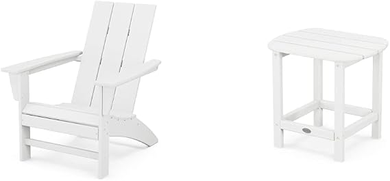 POLYWOOD AD420WH Modern Adirondack Chair, White & SBT18WH South Beach 18" Outdoor Side Table, White