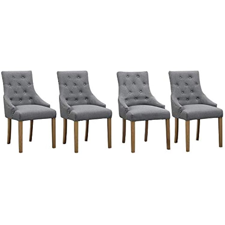 Ansley&HosHo Gray Dining Chair Set 4 Kitchen Chair Accent with Armrest Button Tufted Nailed Trim 4 Chair Dining Set Modern Fabric Upholstered Wood Legs for Dining Room Living Room Restaurant Reception