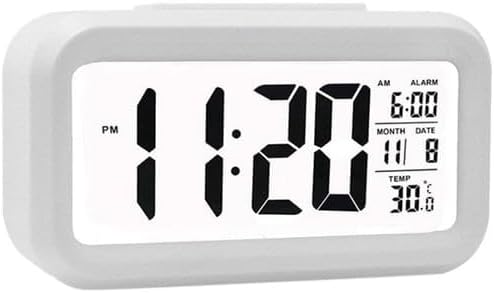 SANEC Smart Digital Desk Clock with Alarm Dark Sensor Photocell - White