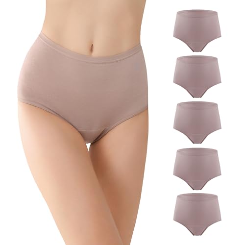 BATTEWA Incontinence Underwear for Women Washable, Leak Proof Underwear High Waist Cotton,Bladder Leakage 50ML 5Blush, Medium, 5 Pack