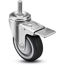 CasterHQ - 3-1/2" X 1.25" Black Polyurethane ON POLYOLEFIN Wheel - 1/2"-13x1-1/2" Threaded Stem - Total Locking Swivel Caster - 300 LBS Cap