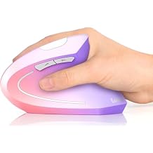 Lekvey Ergonomic Mouse, Vertical Wireless Mouse Rechargeable 2.4 GHz Optical Carpal Tunnel Mouse : 800/1200/1600 DPI, 6 Buttons, for Laptop, PC, Mac, Computer, Desktop, Notebook etc, Pink to Purple