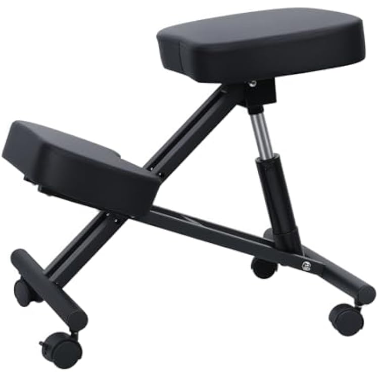 Ergonomic Kneeling Chair, Adjustable Stool for Home Office Brake and Smooth Gliding Casters Thick Comfortable Cushions, Posture Correction Chair Desk Supplies Black