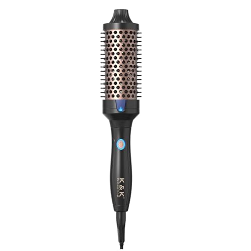 K&K 1.77 Inch Heated Curling Brush with Ceramic Tourmaline Ionic Technology for Volumizing and Loose Curls Black