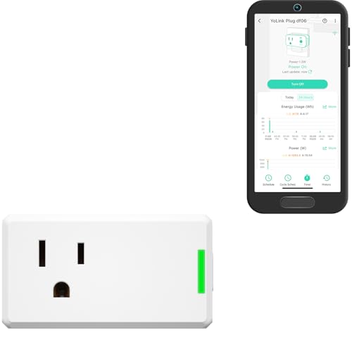YoLink Smart Energy Plug 15A 14 Mile LoRa Range, High-Power Devices with Cycle Schedule, Real-Time Energy Monitoring, Overload Protection, Alerts, Alexa, Google, IFTTT, HA, Hub Required YS6614