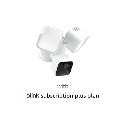 Blink Wired Floodlight Camera With 1-Year Plus plan Smart security camera, 2600 lumens, HD live view, person detection, built-in siren, Works with Alexa 1 camera (White)