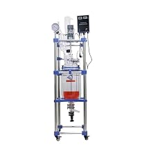 Double Jacketed Glass Reactor,50L Laboratory Glass Reactor with Digital Display Temperature,Electric Heating Mantle Glass Reactor with Spiral Condenser