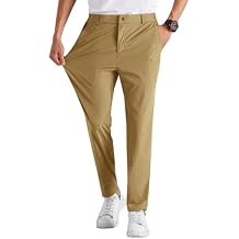 Runcati Mens Stretch Golf Pants Casual Slim Fit Dress Pants Elastic Waist Tapered Work Cropped Trousers