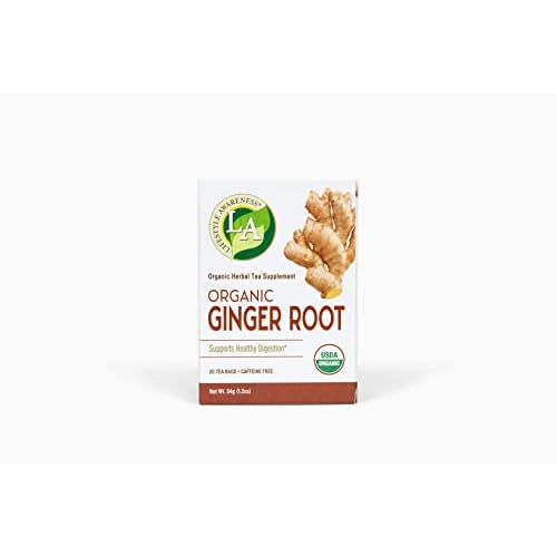 Lifestyle Awareness Organic Ginger Root Tea, Caffeine Free, 20 Count Pack of 6, Packaging May Vary