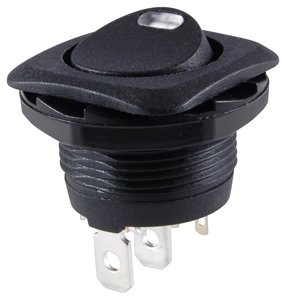 NTE Electronics 54-553 Round Hole Illuminated Rocker Switch, Square Bezel, SPST Circuit, ON-None-Off Action, Nylon Green LED Actuator, 0.187" Quick Connect Terminals, 16 Amp, 125V