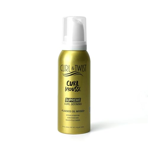 Curl & Twist Supreme Curl Defining Mousse 2.7fl oz 80ml Flaxseed & Coconut Oil Infused Vitamin E Prevents Dryness Restores Vibrancy and Adds Shine to Curls Enhances Definition and Manageability