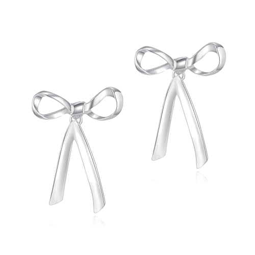 Silver Bow Earrings Statement Earrings Dainty Bowknot Earrings Ribbon Drop Dangle Earrings Jewelry Gifts for Women Valentines Day