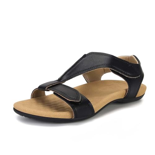 Womens Arch Support Sandals Orthotic Flat Sandals Adjustable Comfort Walking Sandals