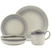 Tabletops Gallery Industrial Farmhouse Dinnerware- Stoneware Dishes Service for 4 Dinner Salad Appetizer Dessert Plate Bowls, 16 Piece Hudson Dinnerware Set with Reactive Glaze