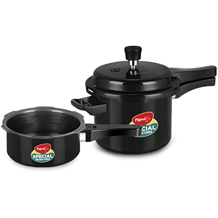 Pigeon Pressure Cooker Set - 2  3 Quart - Hard Anodized - Dismantled Handle - Induction Base Outer Lid - Cook delicious food in less time: soups, rice, legumes, and more - 2 Piece Set - Black