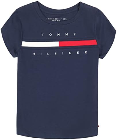 Tommy Hilfiger Girls Short Sleeve T-Shirt with Flag Logo, Cotton Blend Tee with Tagless Interior