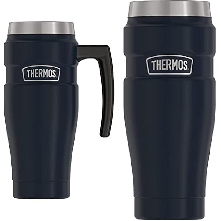 THERMOS Stainless King Vacuum-Insulated Travel Mug 16 Ounce and Tumbler 16 Ounce Bundle, Midnight Blue