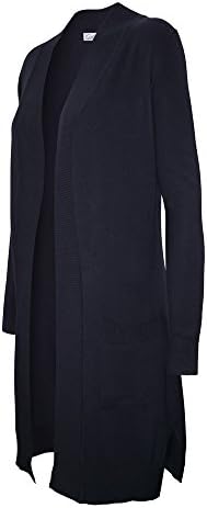 Cielo Womens Solid Basic Long Line Open Front Pockets Knit Sweater Cardigan