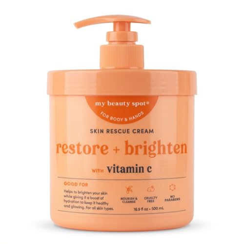 My Beauty Spot Vitamin C Hand Cream with Pump Restore & Brighten Moisturizing Hand Lotion for Extremely Dry Cracked Hands, Non-Greasy Body Moisturizer & Hand Cream for Women - 16.9 fl oz