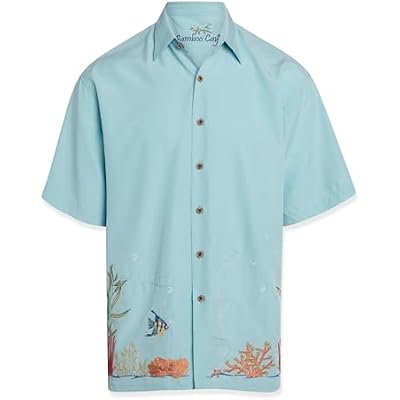 Bamboo Cay Mens Coral Harmony Embroidered Casual Button Down Shirt