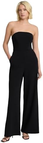 EXPRESS Womens Strapless Wide-Leg Jumpsuit Stretch Crepe Fabric with Hidden Back Zip, Boning, and Day-to-Night Versatility