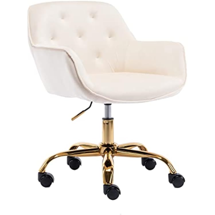 ZOBIDO Comfy Home Office Task Chair with Wheels, Cute Modern Upholstered Velvet Back Adjustable Swivel Vanity Desk Chair, for Women,for Girls, Living Room, BedroomWhite