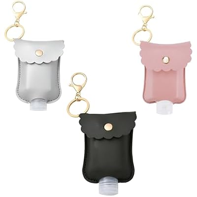 3 Packs Small Hand Sanitizer Holder Mini Hand Sanitizer Holder Portable Leather Empty Bottles Black, Pink, Grey
