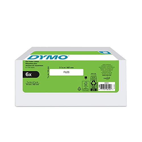 DYMO Authentic LW 1-Up File Folder Labels for LabelWriter Label Printers, White, 916 x 3-716, 6 Rolls of 130 780 Total