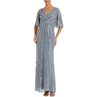 Sequined V-Neck Cape Sleeve Gown - Mac Duggal
