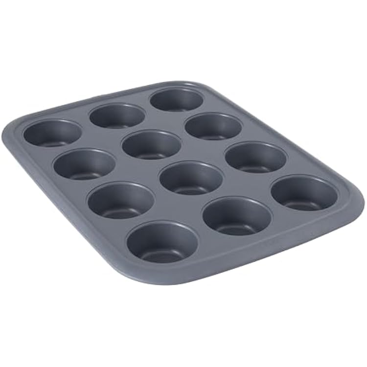Berghoff GEM Non-stick Carbon Steel 12-cup Muffin Pan 18.25, Rectangular, Ferno-Green, Non-Toxic Coating, Even Baking, Portion Control