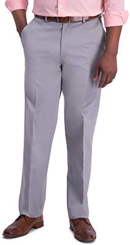 Haggar Mens Iron Free No Iron Classic Fit Flat Front Full Elastic Pant