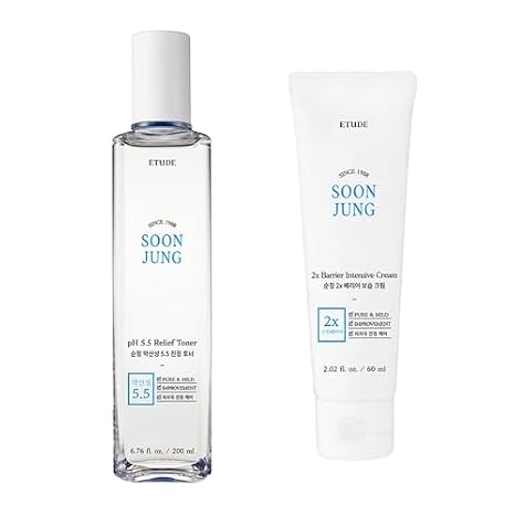 ETUDE SoonJung 2x Barrier Intensive Cream Rich Moisture (2.02 fl oz) + SoonJung pH5.5 Relief Toner (6.76 Fl Oz)